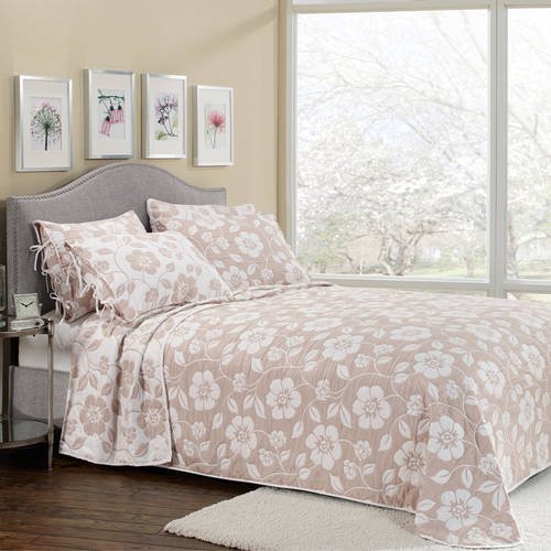 Flora Reversible Bedspread Queen Taupe - Walmart.com - Walmart.com