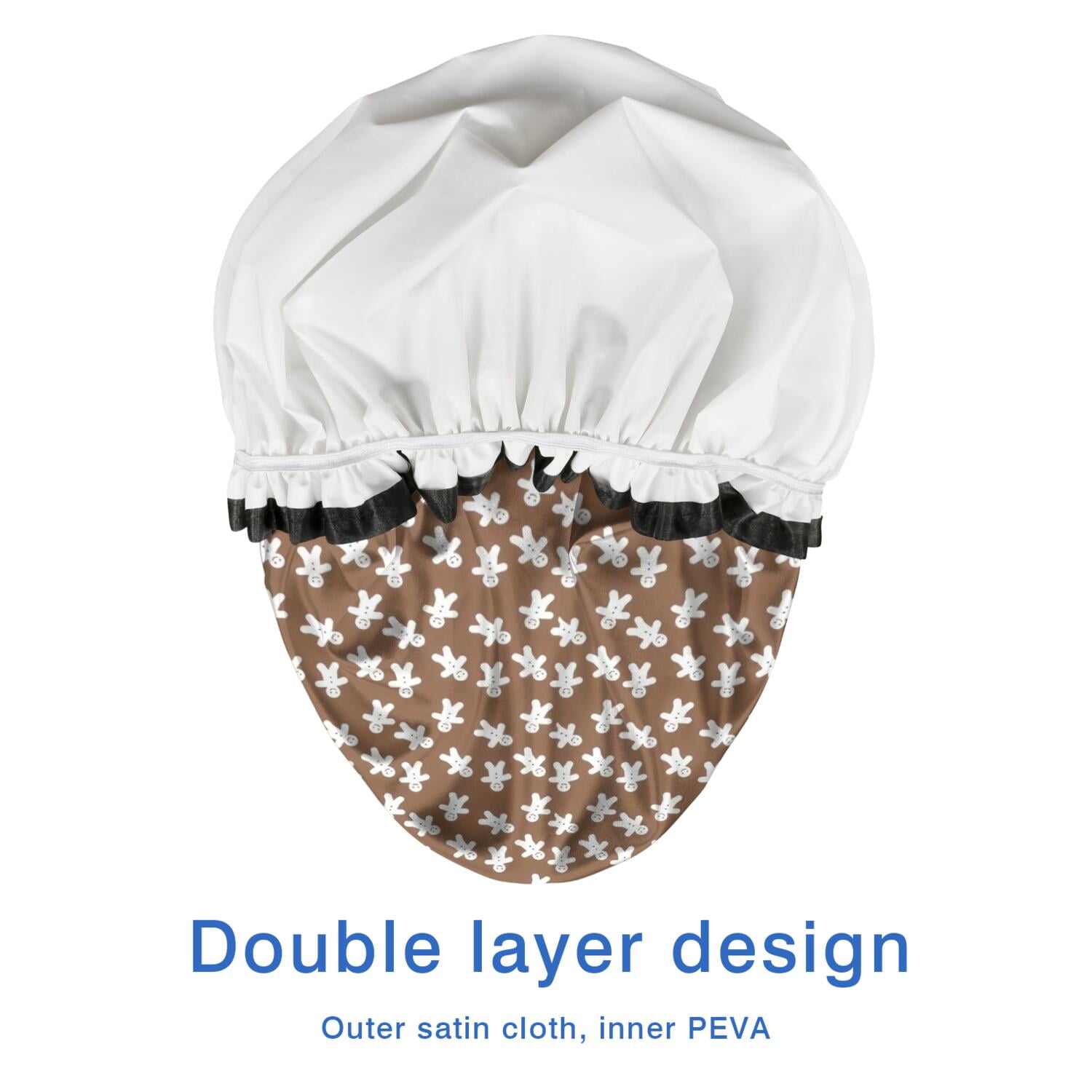 Shower Caps,Brown Christmas Gingerbread Pattern Waterproof Shower Cap for Women 4 Pieces,Double Reusable Hair Cover for Shower PEVA Elastic Stretch Hem