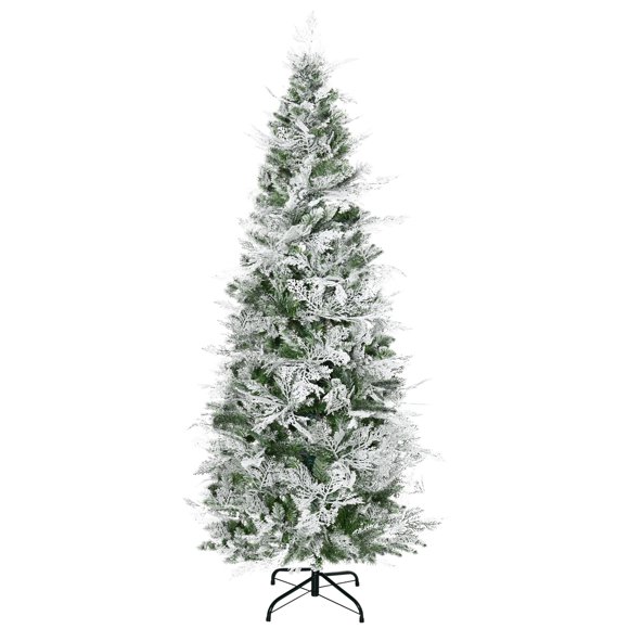 HOMCOM 6 FT Pencil Artificial Christmas Tree, Snow Flocked Xmas Tree, Green