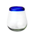 thumbnail image 2 of 10 Strawberry Street Cobalt Rim Stemless Wine Handblown Mexican Glass, Set of 6, 2 of 4