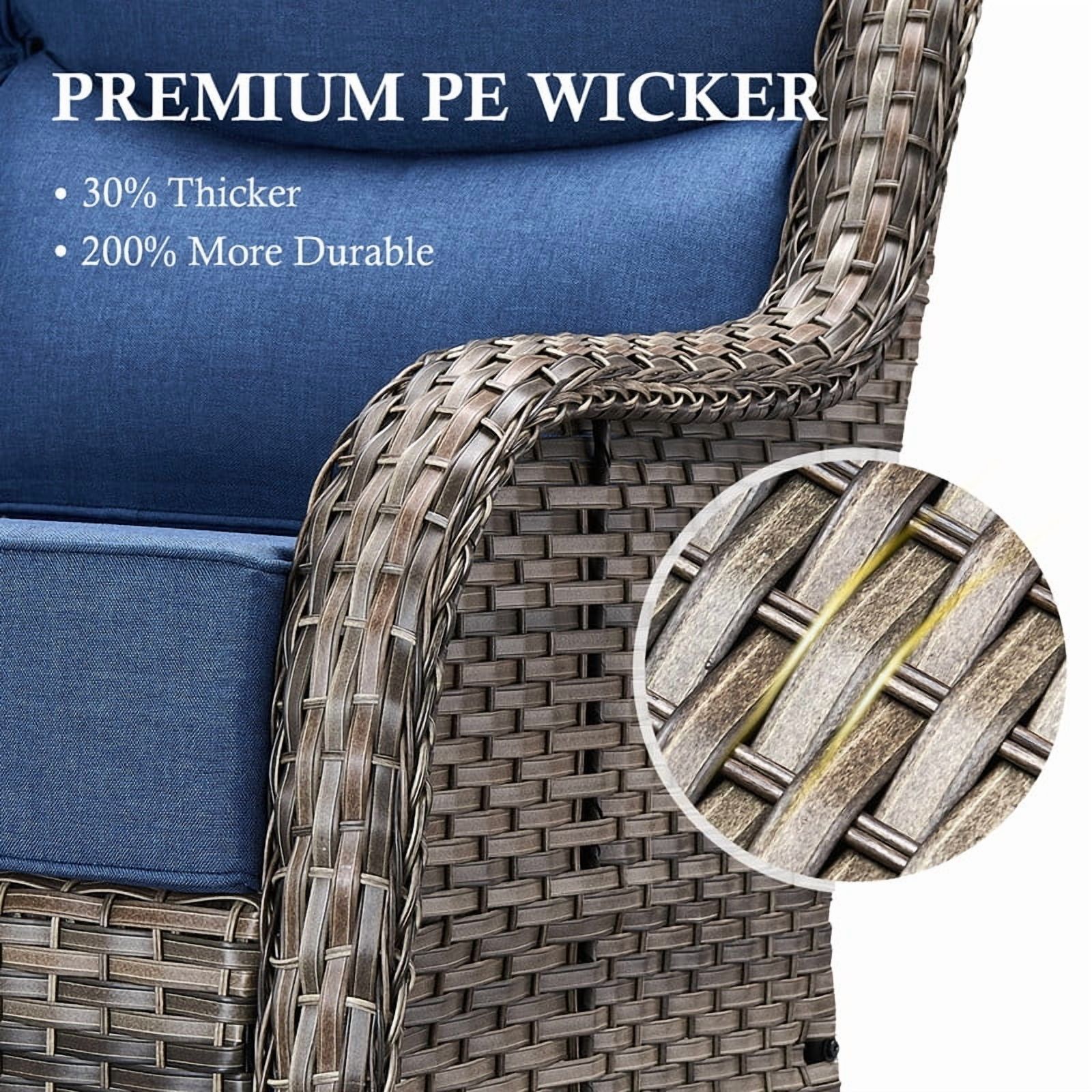 Outdoor Conversation Sets 5-Piece Patio Wicker Rattan Furniture Set with Swivel Rocking Chairs, Ottomans, Side Table and Upgrade 6" Cushions for Balcony Deck Backyard, Blue