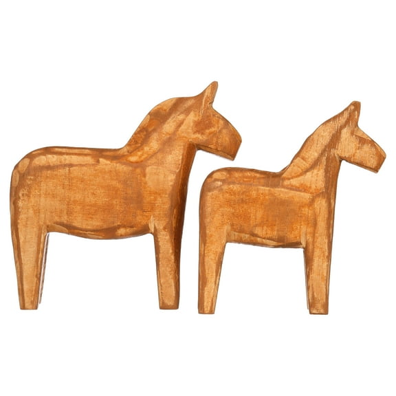 KiaoTime Set of 2 Neutral Painting Dala Horse - Swedish Dala Horse Statue - Vintage Unfinished Wooden Horse Figurine Statue Horse(CAN Painting by Yourself) (Dala Horse)