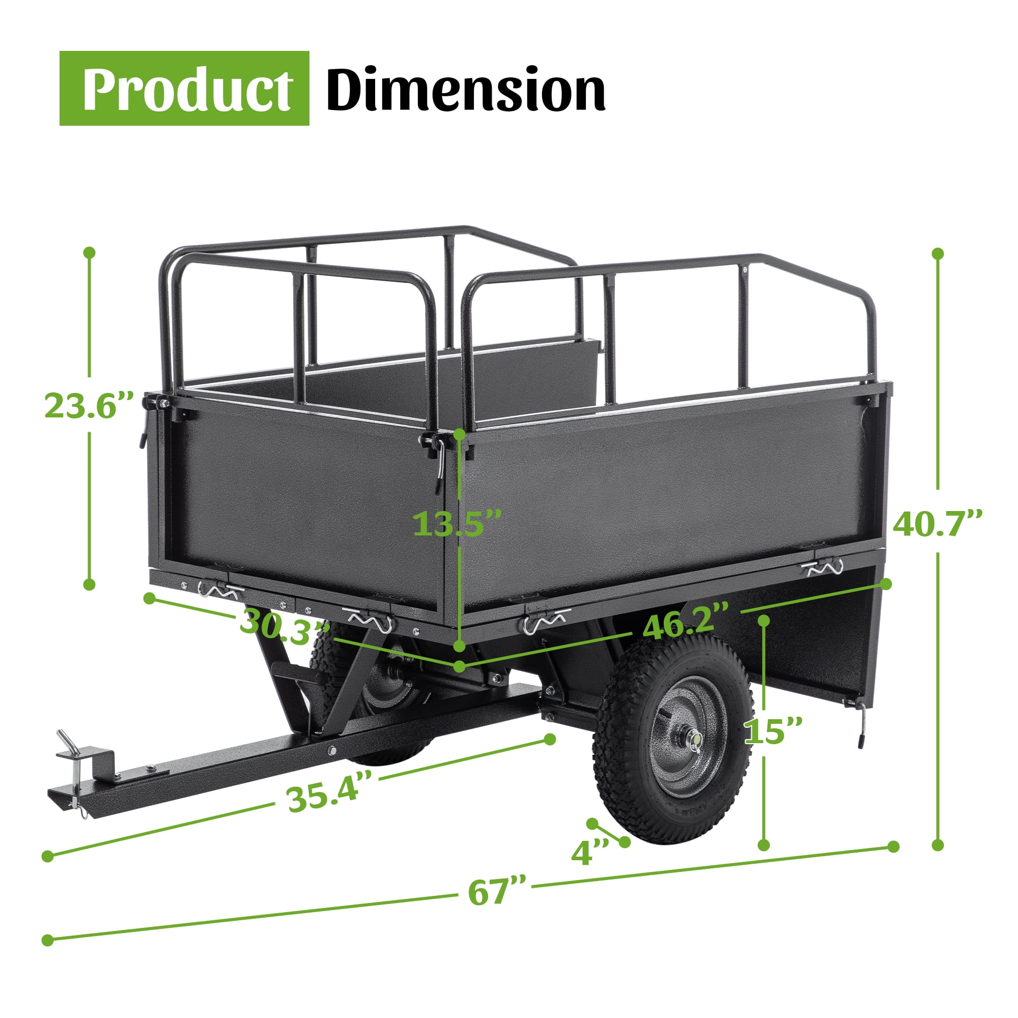 600LBS Heavy Duty Steel Dump Cart Trailer, 17 Cu.Ft. Tow Behind Hauling & Dumping Wagon for ATV, Lawn Tractor and Garden with 16" Tires