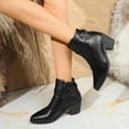 thumbnail image 6 of Women's Boots Chunky Mid Heel Pointy Toe Side Zipper Ankle Booties Casual Winter Warm Short Boots Solid Color Winter Shoes for Women Black 6, 6 of 10