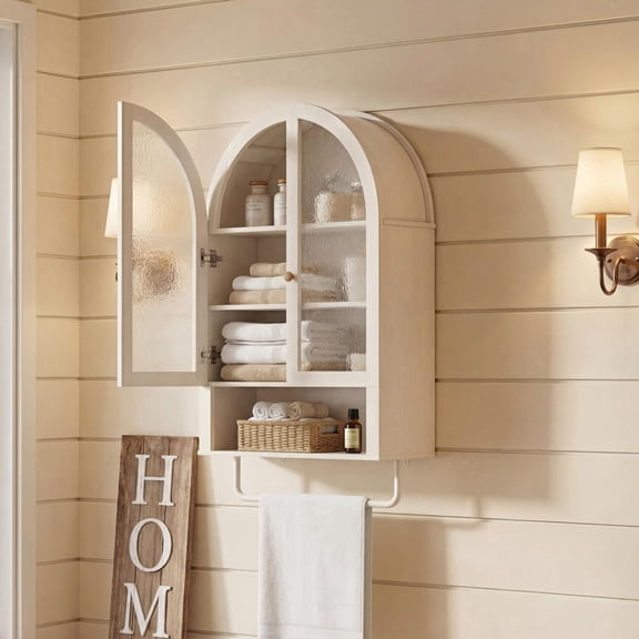 Bathroom Wall Cabinet, Modern Medicine Cabinet with with Adjustable Wood Shelf, Large Storage Cabinet for Bathroom, Livingroom, Kitchen, Antique White