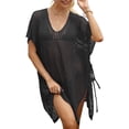 thumbnail image 2 of zaveiop Women's Loose Swimsuit Crochet Sexy V Neck Swim Coverups Bathing Suit Bikini Cover up Vacation Summer Beach Dresses (Black, One Size), 2 of 7