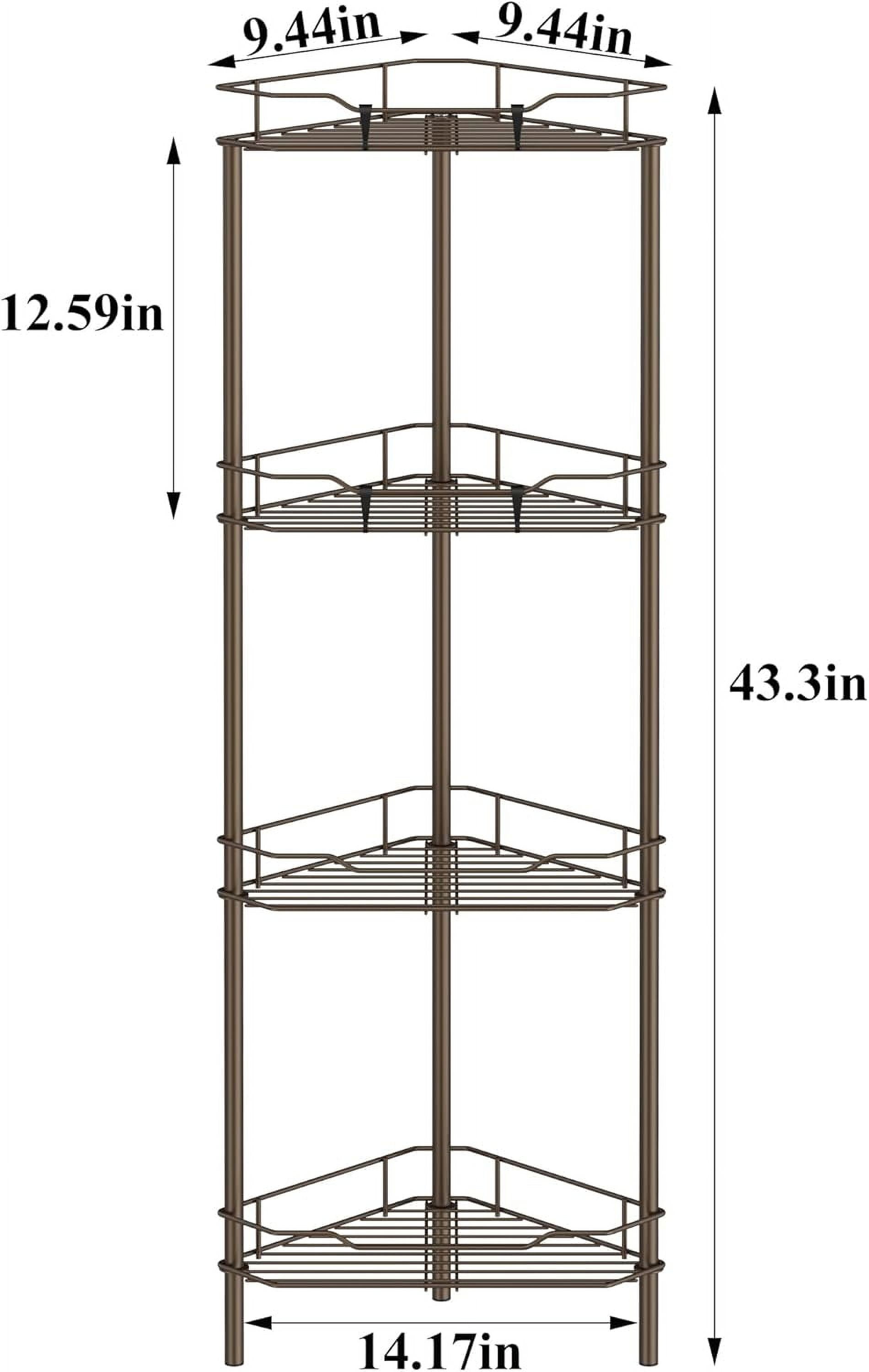 Floor Standing Corner Shower Caddy Organizer Shelf with Hooks, Bathroom Shelves Stand Rack