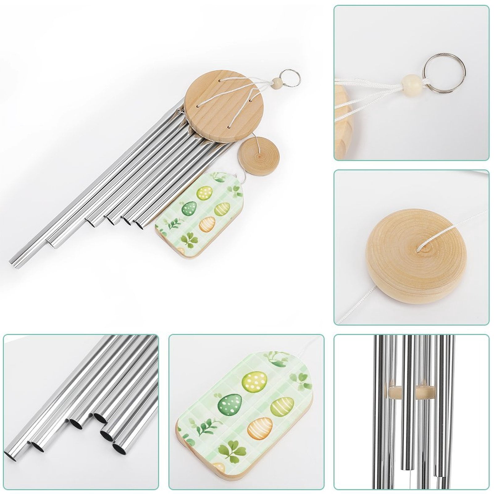 2.2×3.9in Nylon Rope Fixed 6 Aluminum Alloy Metal Tubes Clear Sound Wear Resistance Strong Durable Easter Day Easter Eggs Leaves Watercolor Eggs
