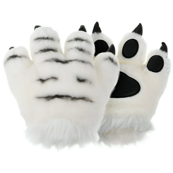 TELOLY Kids Clothes Dresses Winter Gloves Warmer Gloves Paw Gloves Fursuit Paws Winter Mittens Claw Gloves Cosplay Tiger Gloves Cat Paw Hairy White Plush Material Child
