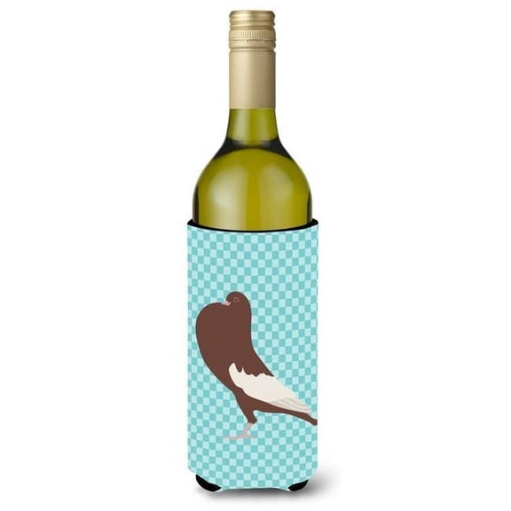 English Pouter Pigeon Blue Check Wine Bottle Beverge Insulator Hugger