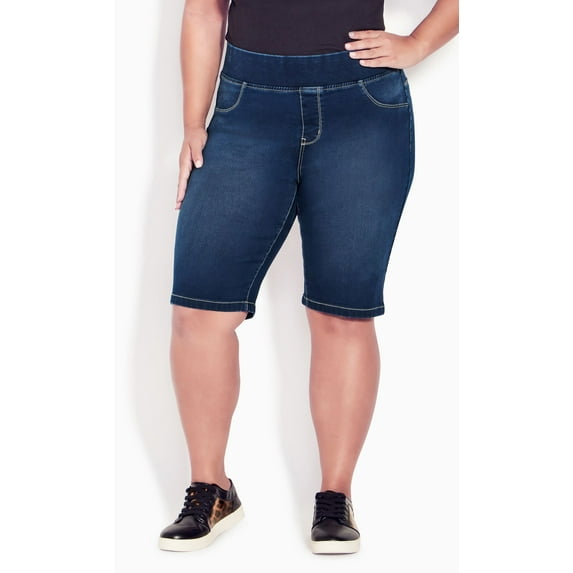 Avenue Women's Plus Size Butter Denim Pull On Shorts - Dark Wash