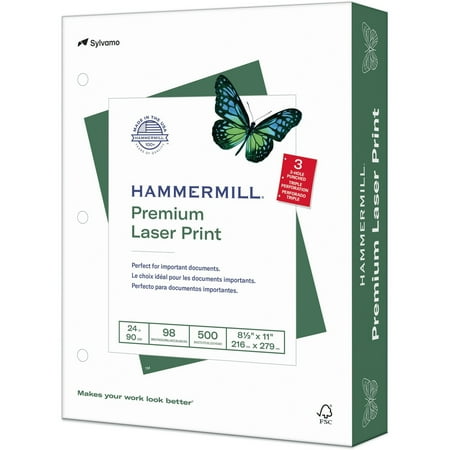 Hammermill Premium Laser Print Paper, 500 Per Ream, White