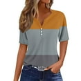 thumbnail image 2 of Cagogo Women Summer Tops T Shirt Under $10 Casual Short Sleeve Tunic Tops Color Block Button V Neck Business Work Tshirts Valentines Day Gifts, 2 of 5