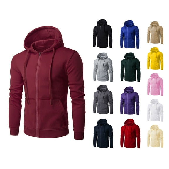 Afuyipoi Young Men's Hoodie Full Zip Hooded Jacket, Slim Fit Warm Winter Athletic Sweatshirt Watermelon Red M