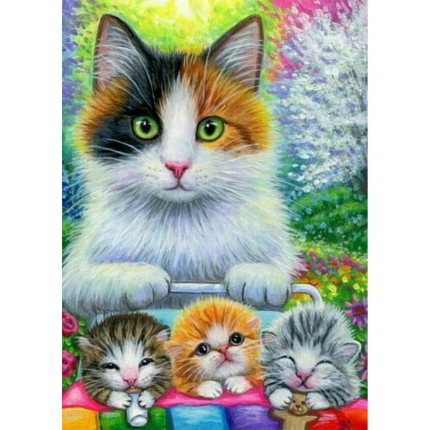 Pintura de diamante (DE5986) 5D DIY Gatos Animal Imagen redonda completa Artesanía Decoración para el hogar 40x50cm Hugtrwg Para estrenar