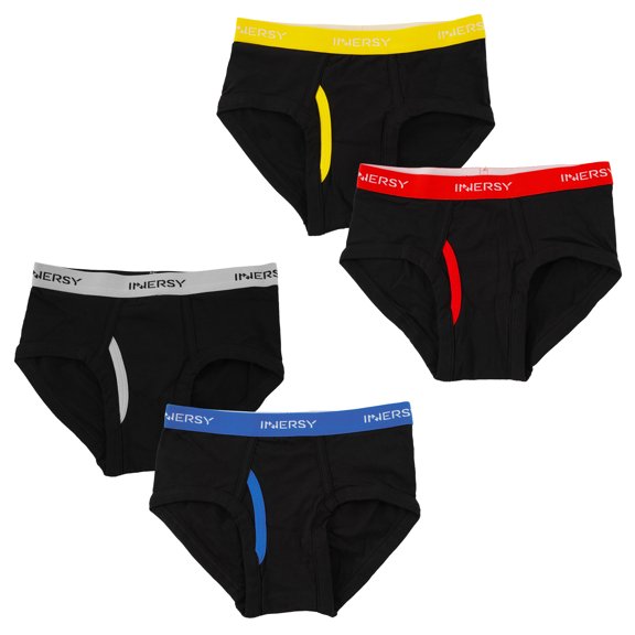 INNERSY sous-Vêtements en Coton pour Garçons, Culottes Douces, Culottes pour Ados pour 6 à 18 Ans, Lot de 4 (Moyen, Ceinture Colorée)
