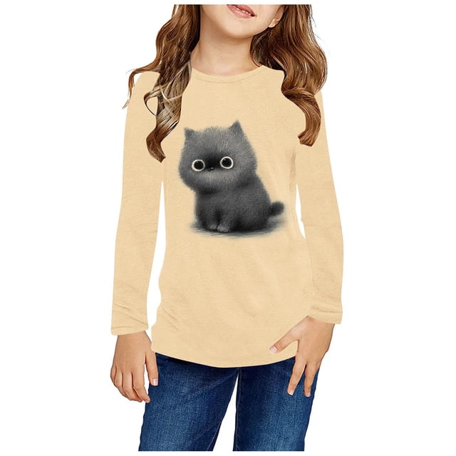 RXIRUCGD Chemises à Manches Longues pour Filles, Col Rond Mignon, Blouses Décontractées Élégantes (Beige, Taille : 4 Ans)