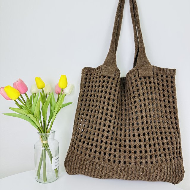 Bolso de ganchillo para mujer, bolso hobo de gran capacidad, bolso grande de compras suave (café)