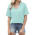 thumbnail image 3 of DHFJKG Womens T Shirts V Neck Short Sleeve Summer Tops Casual Basic Tees Trendy Clothing Loose Fit Pullover Stylish Tops, 3 of 9