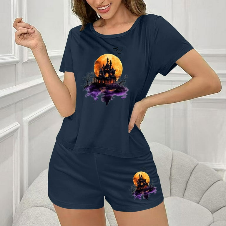 snilers Halloween Pajamas Women Holiday Fashion Crew Neck Graphic