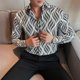 thumbnail image 2 of Camisa y blusa a rayas para hombre, ropa de hip hop con estampado floral de manga larga, top masculino con bolsillo, cuello vintage, algodón, genial, 2 of 5