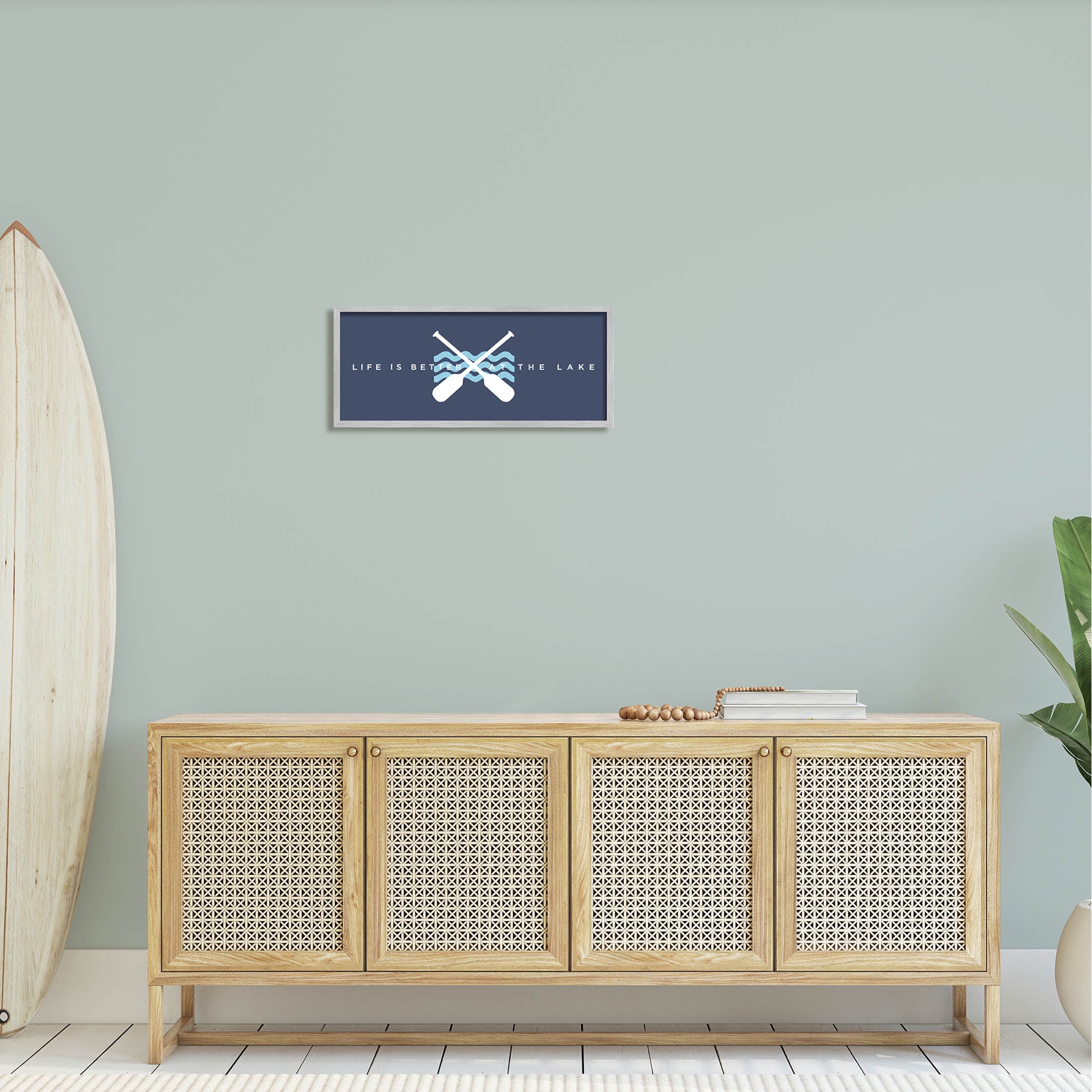Life Better At Lake Crossed Oars Typography Graphic Art Gray Framed Art Print Wall Art