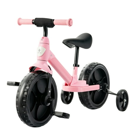 Costway 4 in 1 Kids Training Bike Toddler Tricycle w Training Wheels Pedals Pink Walmart