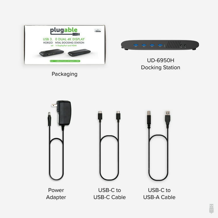 Plugable USB 3.0 and USB-C Universal Laptop Docking Station with 2 HDMI  Ports for Windows, Mac, and ChromeOS (Gigabit Ethernet, Audio, 6 USB Ports)