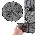 thumbnail image 4 of Halloween Spider Web Tablecloth - Black Lace 40 Inch Table Cover for Party Decor, Gothic Lace Table Topper for Dinner Buffet Scary Movie Night & Haunted House, 4 of 8
