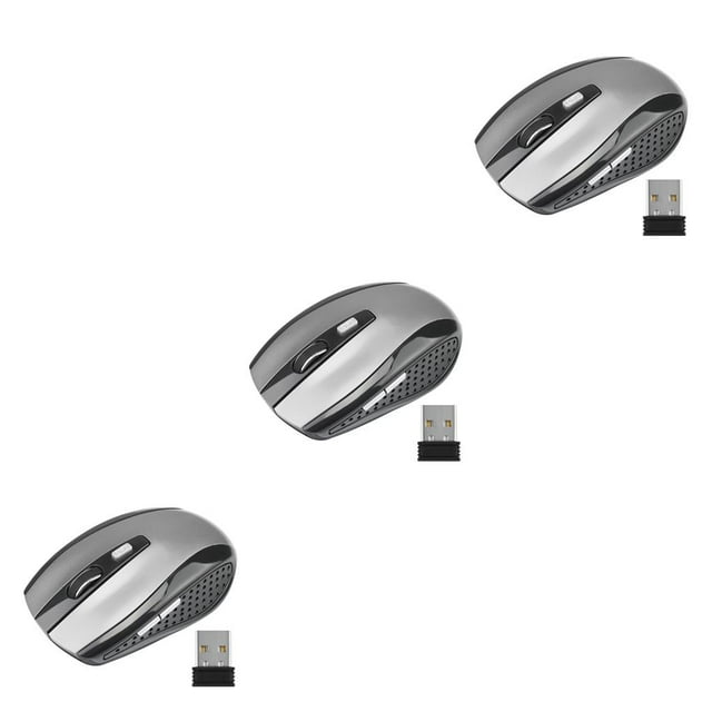 bedienty Computer 2.4Ghz Wireless Optical Mouse with USB Receiver Low Latency 6 Buttons Plastic Gaming Mice DPI Adjustable Grey 3Set