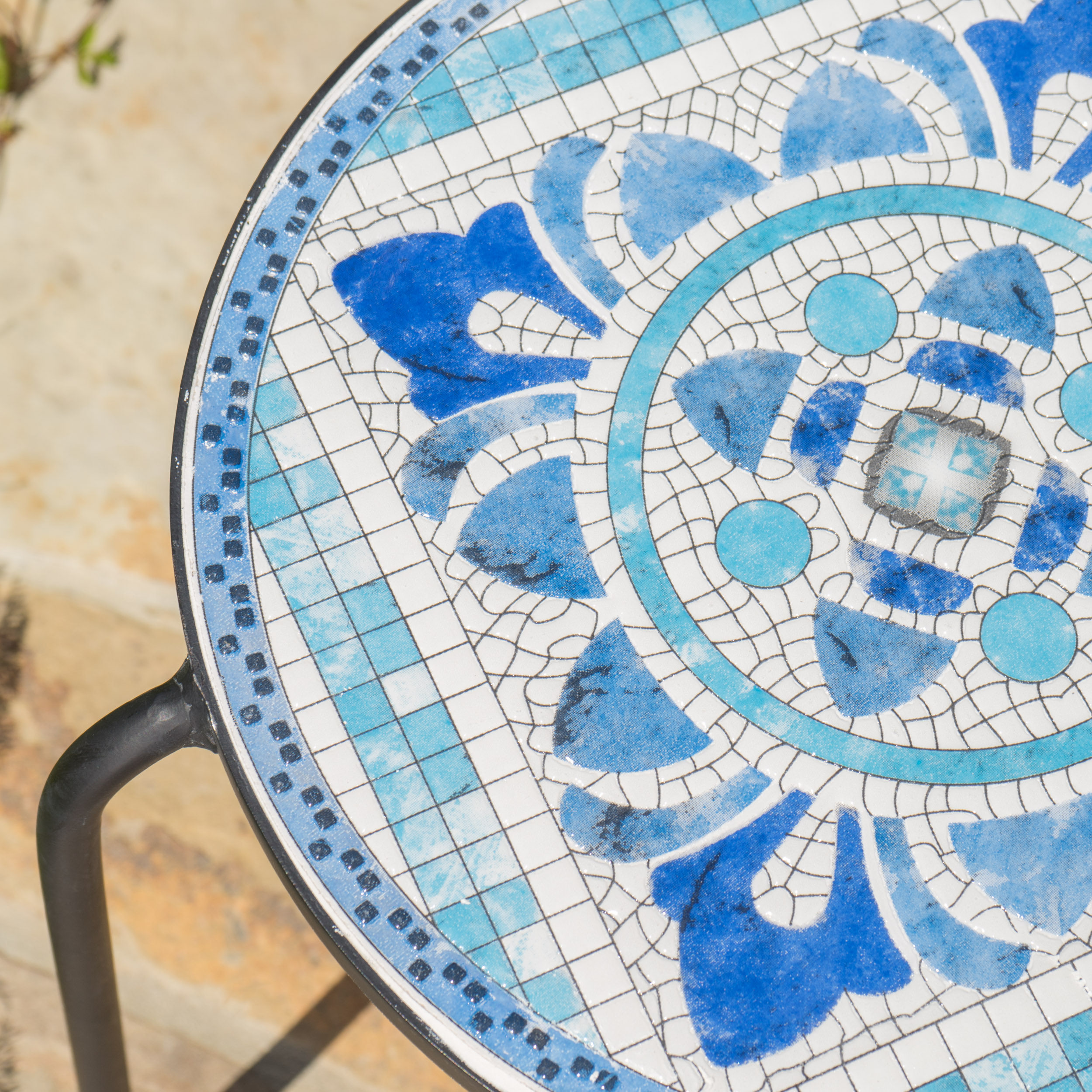 Sindarin Outdoor Ceramic Tile Round Side Table, Blue and White - image 5 of 5