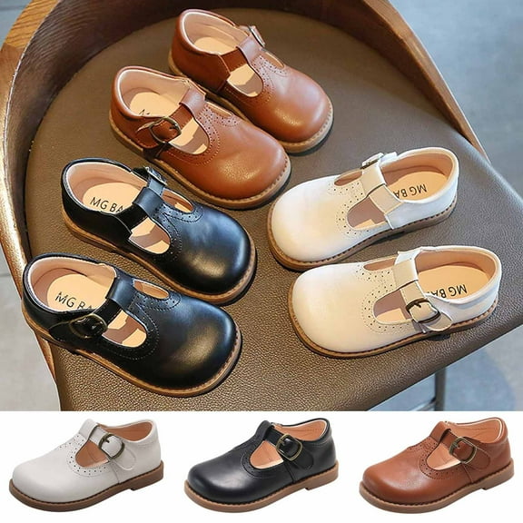 Jinhomg Dress Shoes for Toddler Girls School Uniform Mary Janes Flats Non Slip Low Heel Wedding Party Shoes Little Kids 2025 Cute Shoes Black 18-24 Months