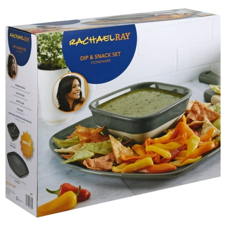 Rachael Ray Cityscapes Ceramic Hot Chip and Dip Set, Dark Sea Salt Gray