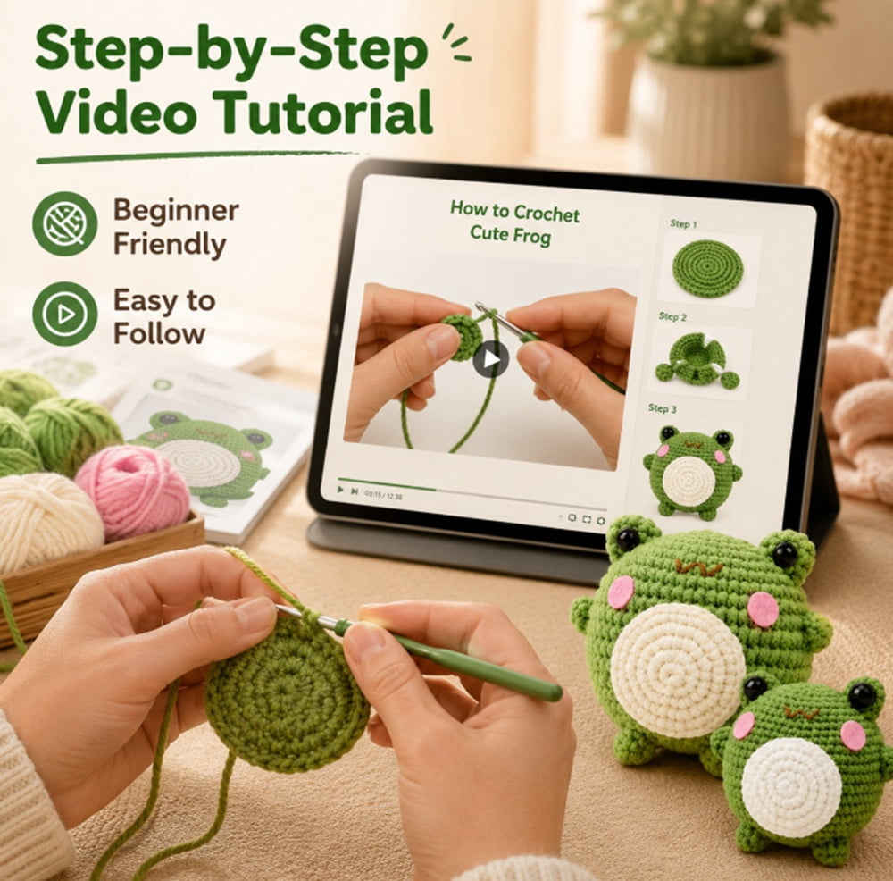 2 Pack Frog Crochet Kit for Beginners, Frog Amigurumi Starter Set with Step by Step Video Tutorials, TIKA
