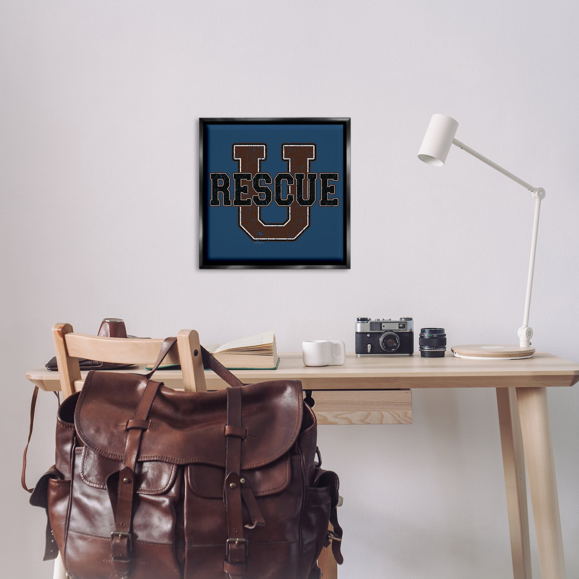 Stupell Industries Rescue U Vintage Varsity Novelty & Humor Painting Black Floater Framed Canvas Art Print Wall Art, 25 x 25