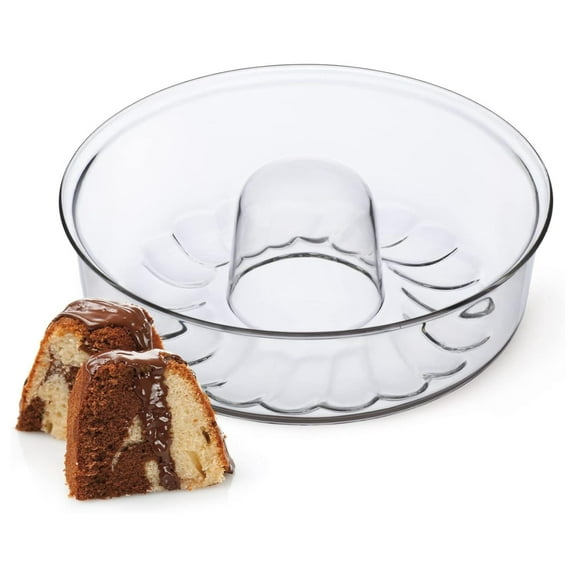 Glass Bundt Cake Pan, Shallow (4.75”), Heat, Cold, and Shock Proof, Holds 2.1 Quarts (8.4 Cups), Made in Europe, Great for Ring Cakes, Puddings, Desserts, Monkey Bread, and More Shallow (2.1 Quart)