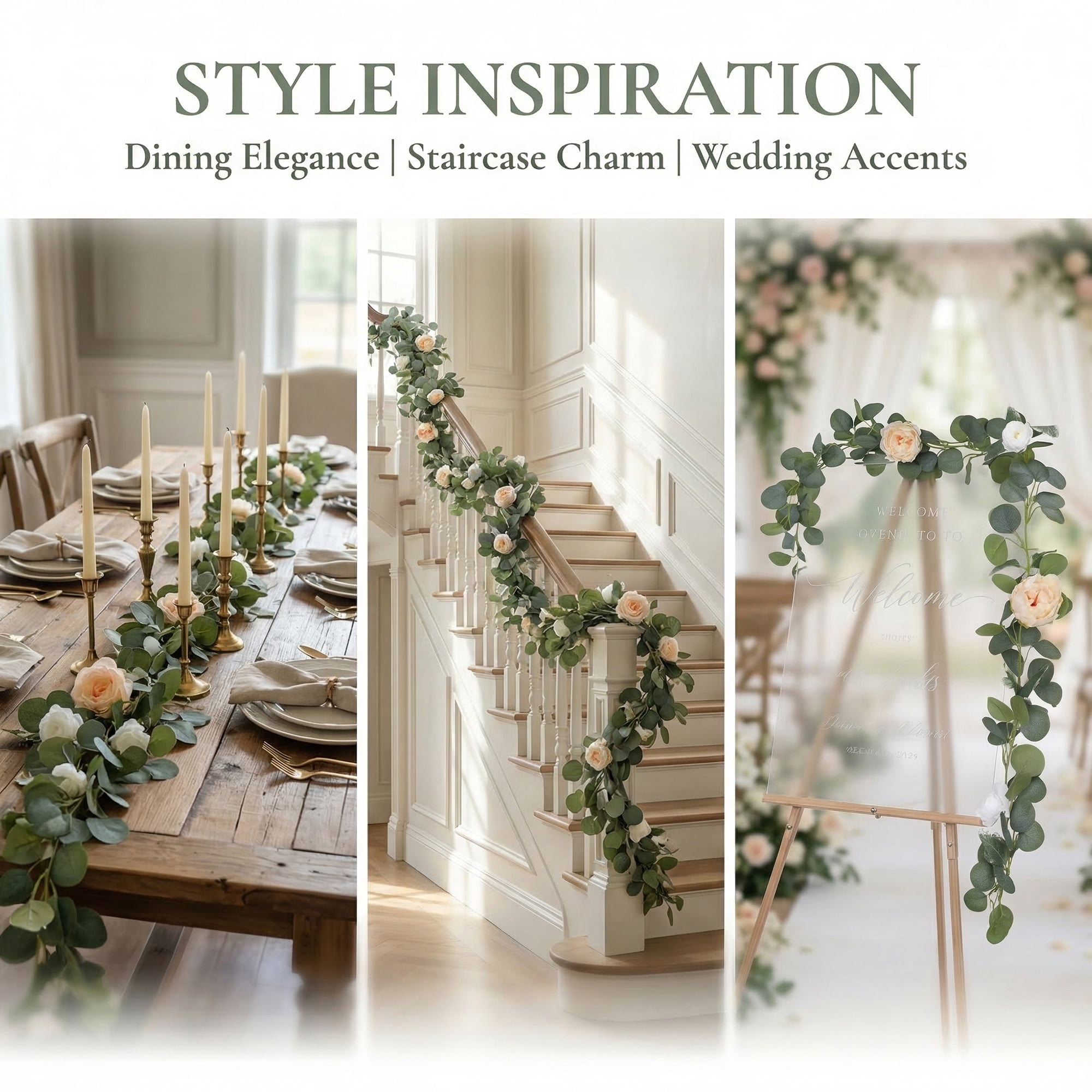 Unique Bargains 4Pcs Artificial Eucalyptus Garland Faux Flower Vine Pink Champagne 71inch