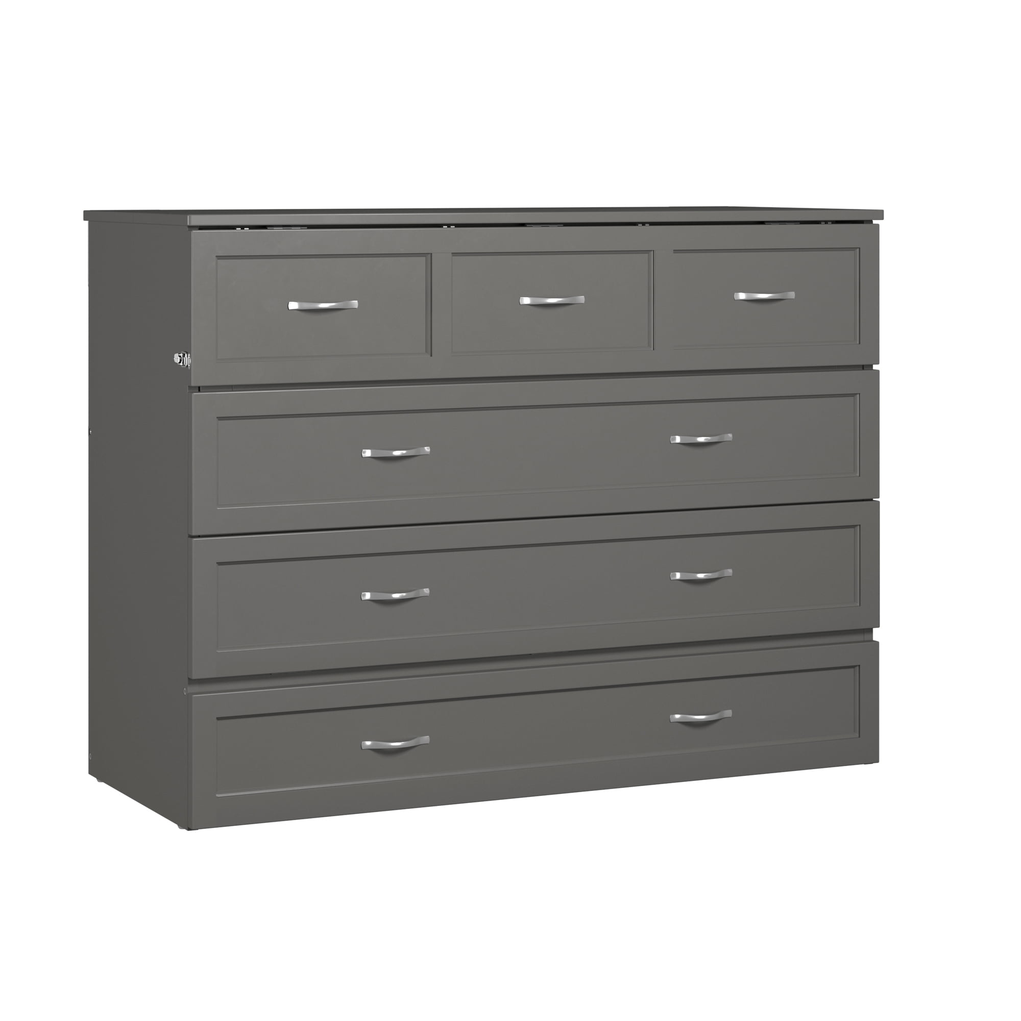 AFI Deerfield Full Solid Wood Murphy Bed Chest with Mattress, Drawer & Charger in Gray