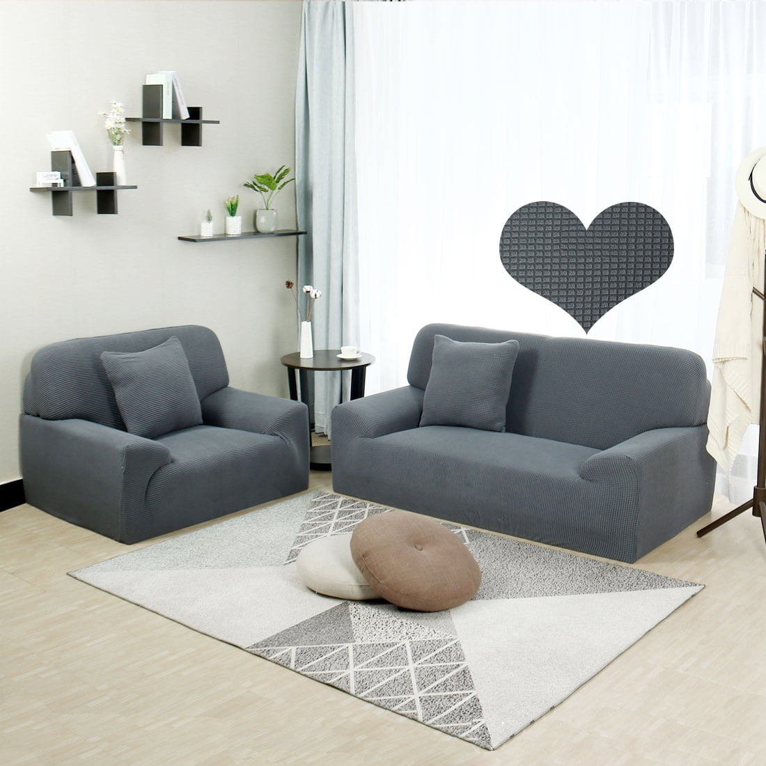 Unique Bargains 1-Piece Jacquard Solid Stretch Sofa Slipcover, Dark Gray