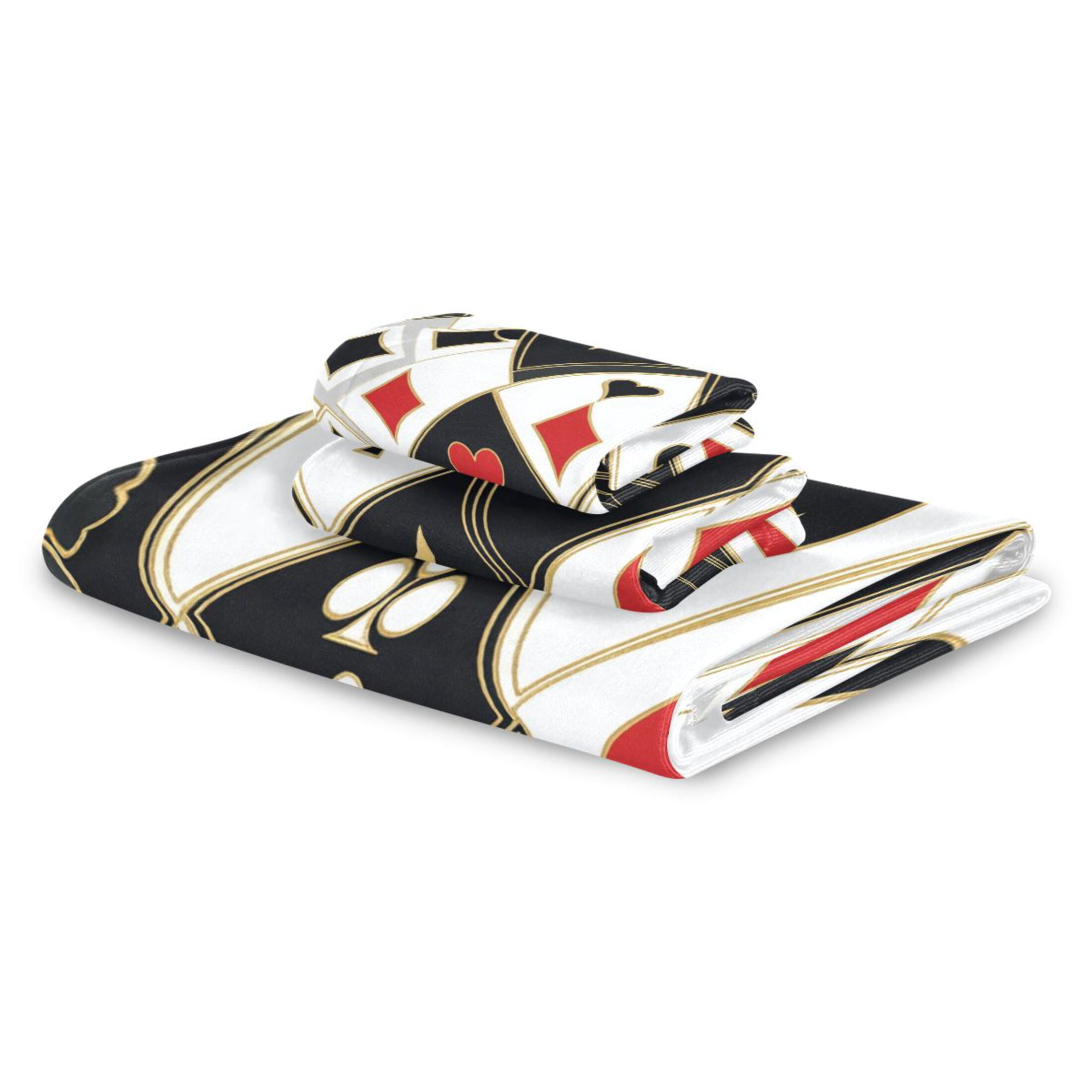 BZSMCE 3piece Bath Towel Sets Hand Bath Towels Fashion Cards Of Chance Printed Towel Sets
