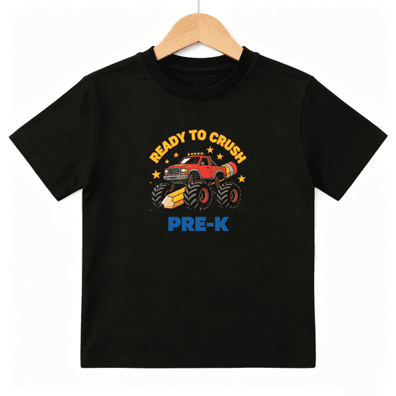 Ready To Crush Pre K Monster Truck Boys Graphic Tee, School 100% Cotton Kids Short Sleeve T-Shirt 4-13Y
