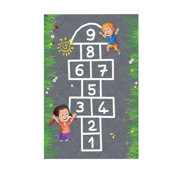 BINGLI Hop and Count Hopscotch Rug, Kids Floor Play Area Rug Game Carpet Crawl Jump Mat, Children Numbers Learning Non-Slip Rug, Great for Ages 3 to 7 Boys Girls, Home Decor