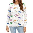 thumbnail image 5 of Mardi Gras Shirts Womens Sparkly Feathers Print Long Sleeve Blouse Mask Print Crew Neck Party Tops White S, 5 of 5