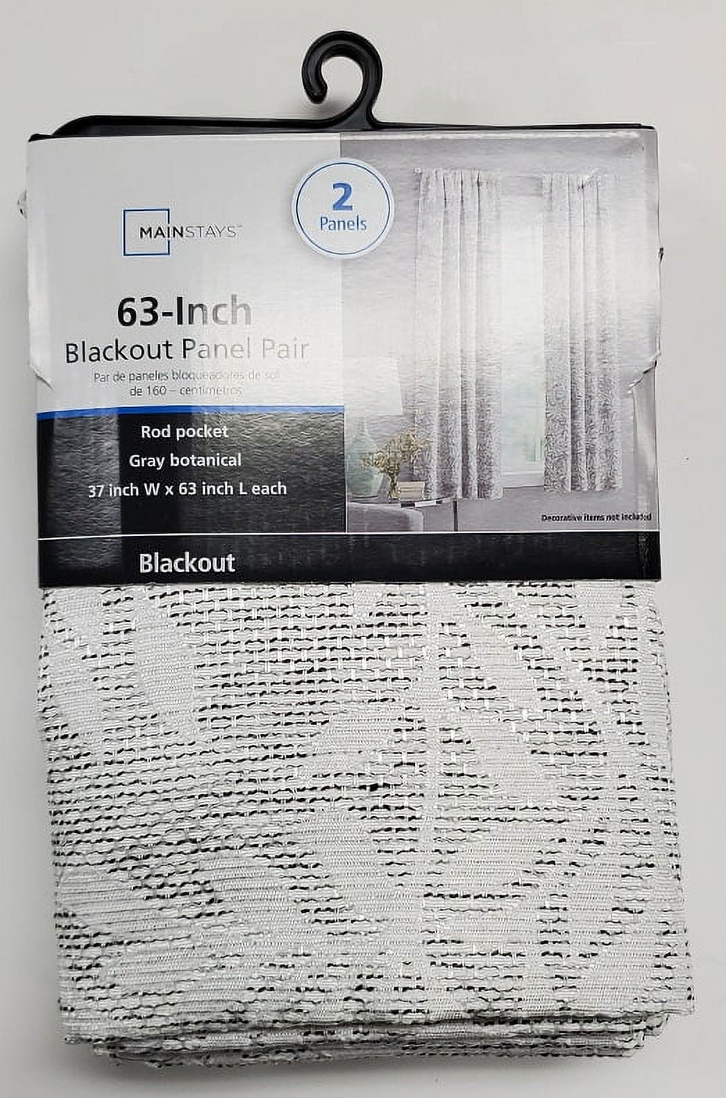 (2 pack) Mainstays Jacquard Blackout Panel Pair, Set of 2 Curtains, Grey Lattice, 37" W x 63" L