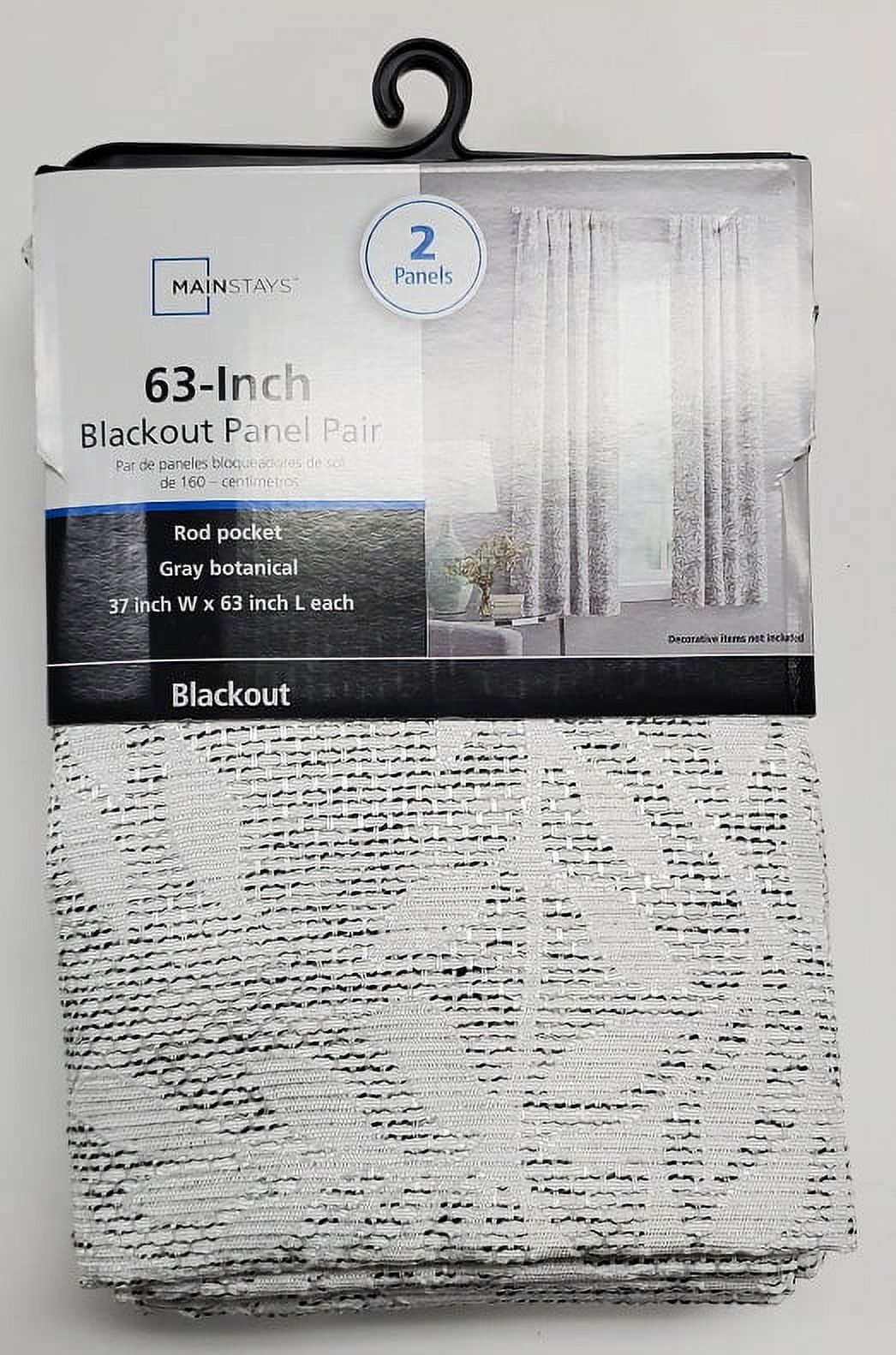MAINSTAYS JACQUARD BLACKOUT PANEL PAIR, SET OF 2 CURTAINS, GREY LATTICE, 37″ W X 63″ L