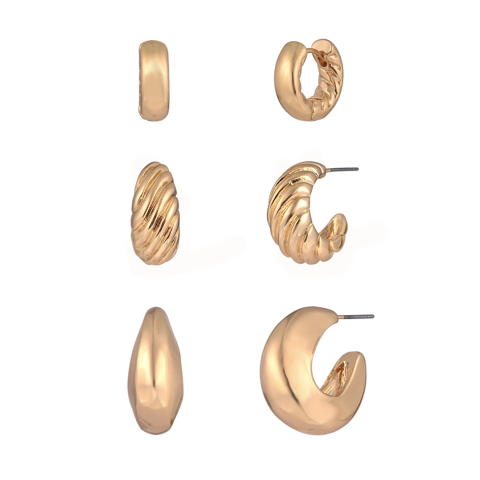 Time and Tru Goldtone 3-On Thick Textured C-Hoops Earring Set