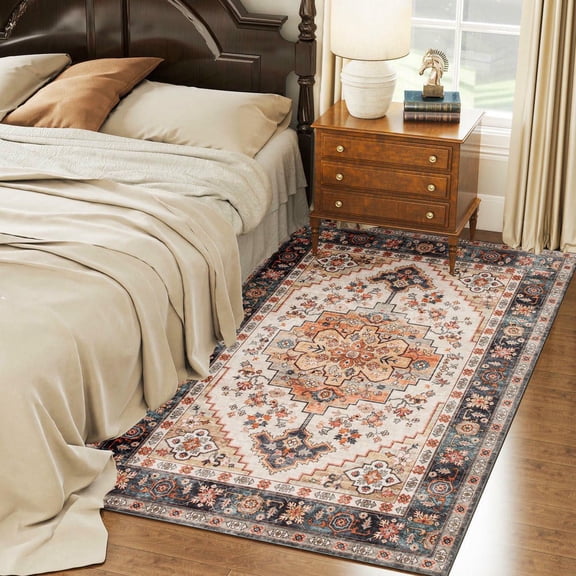 Resenkos 4x6 Boho Medallion Print Machine Washable Rug, Non-Slip, Tawny Brown