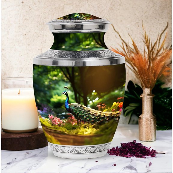Colorful Peacock Urn for Human Ashes, Decorative Keepsake Urn, Personalized Funeral Urn, Majestic Tribute Urn, for Male and Female