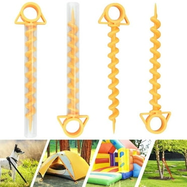 BUZIFU 4 Pcs Tent Pegs Beach Stakes for Canopy Screw Ground Anchor Nail Plastic Tent Stakes Bounce House Stakes Heavy Duty Camping Stakes for Camping, Rain Tarps, Hiking,Gardening (28cm×7cm)
