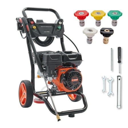 KFFKFF 3600 PSI 2.6 GPM Gas Pressure Washer w/26 ft High Pressure Hose 5 Nozzles Gas Powered Washer